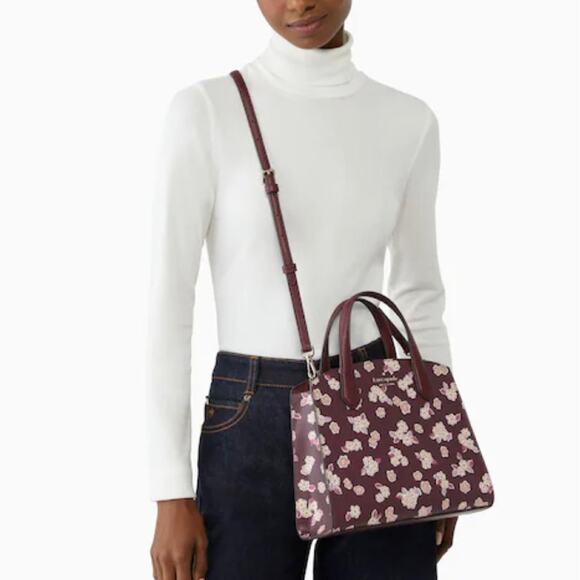 Kate Spade Satchel Tinsel Frosted floral Bag Purse Deep Berry Multi - Picture 10 of 10